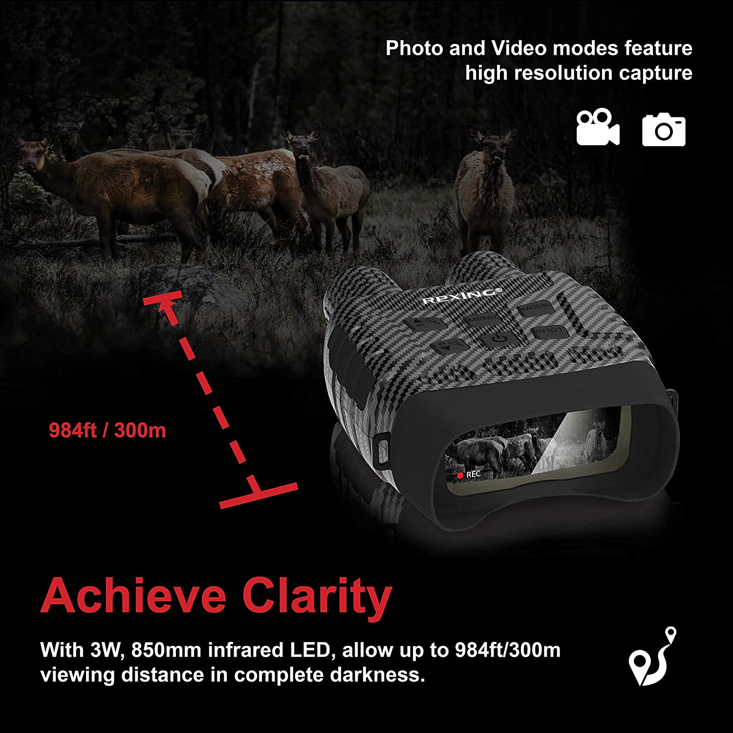 Rexing B1 (Carbon Fiber Color) Night Vision Goggles Binoculars