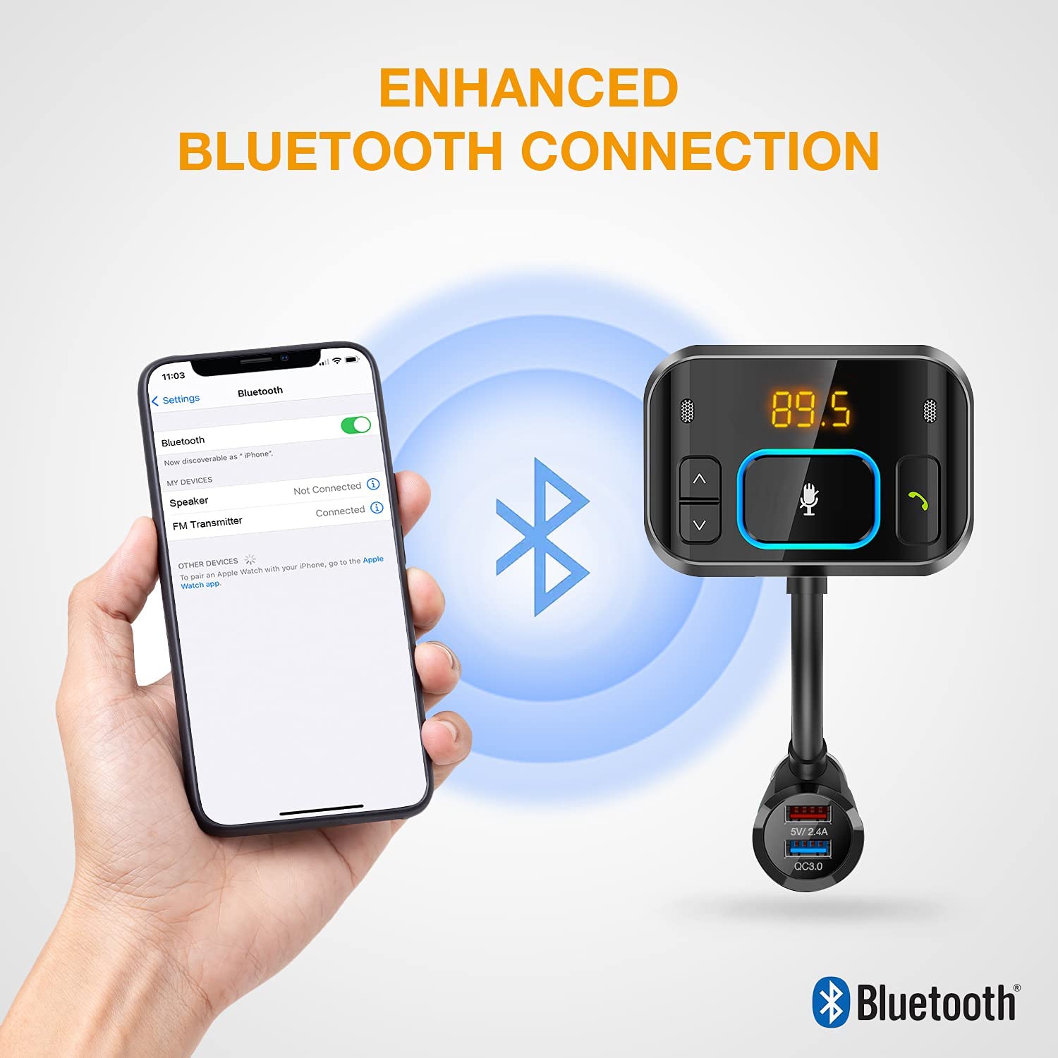 Rexing FMVC2 FM Transmitter w/ Voice Control Bluetooth 5.0 Hands-Free Car Kit
