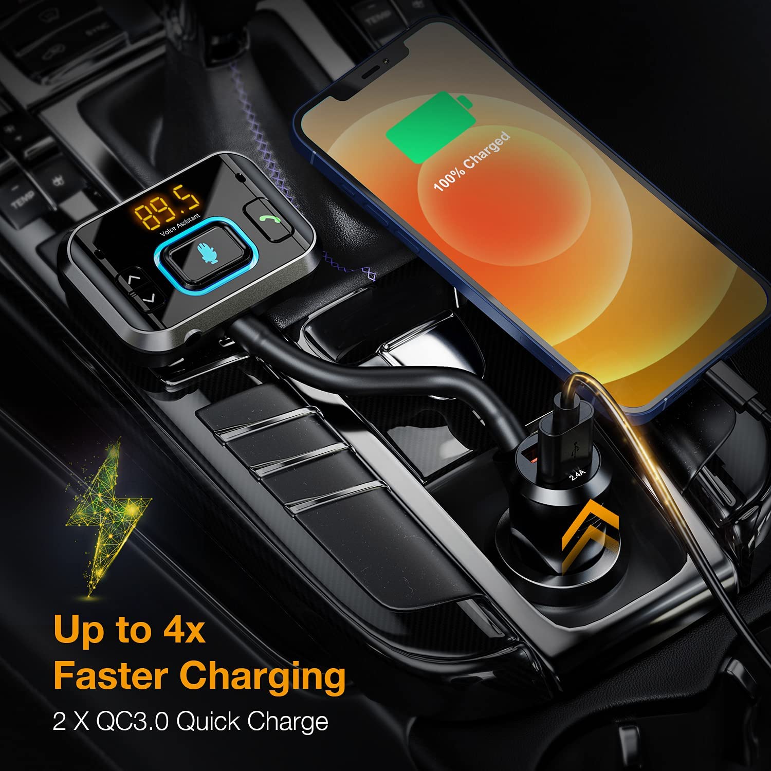 Rexing FMVC2 FM Transmitter w/ Voice Control Bluetooth 5.0 Hands-Free Car Kit