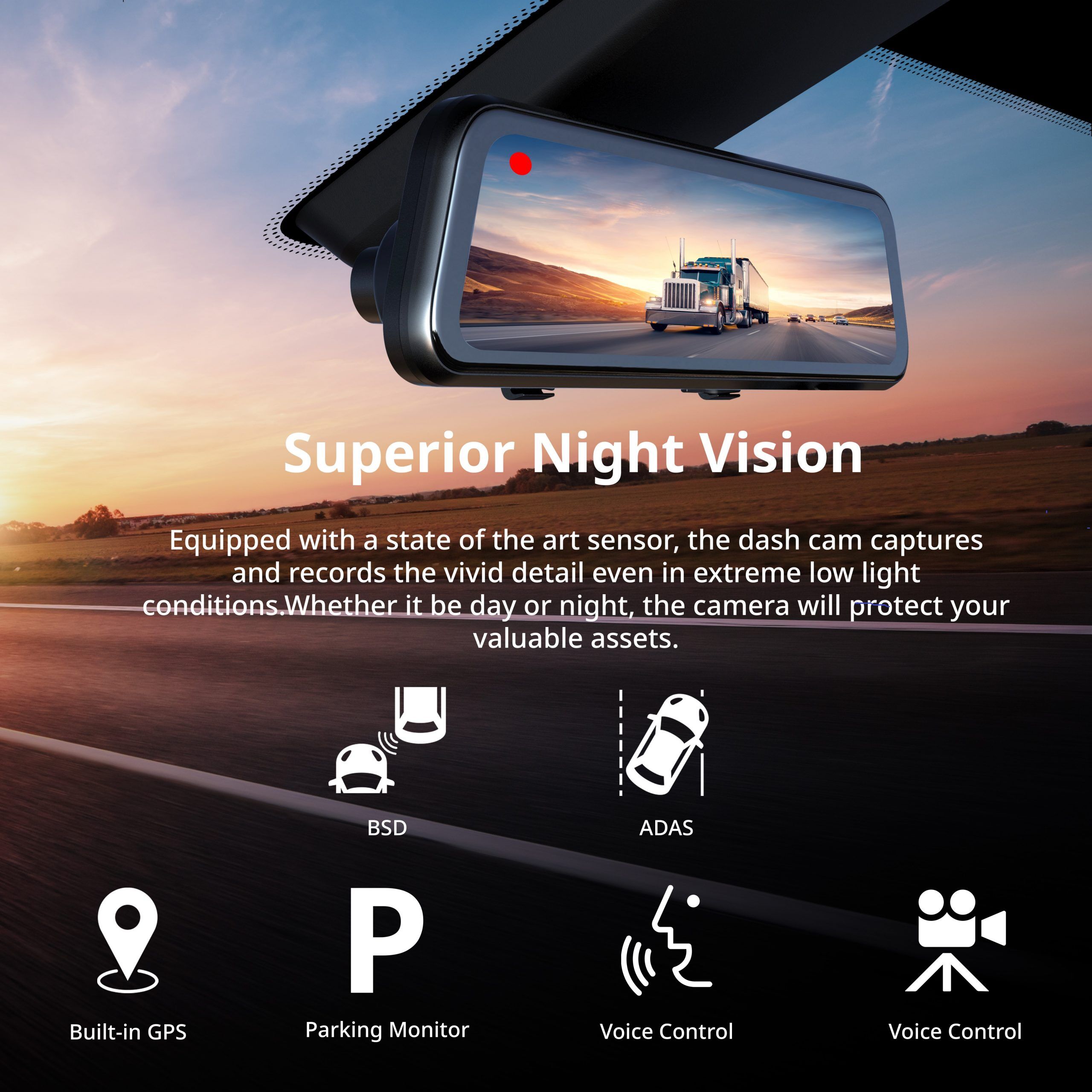 Rexing M1 Pro 2K Dual Mirror Dash Cam 1440p (Front) + 1080p (Rear)
