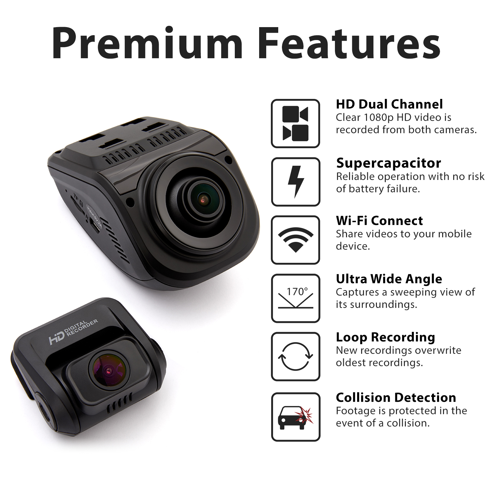 Rexing V1P 3rd Generation Dual 1080p Full HD Front and Rear Dash Cam with Wi-Fi