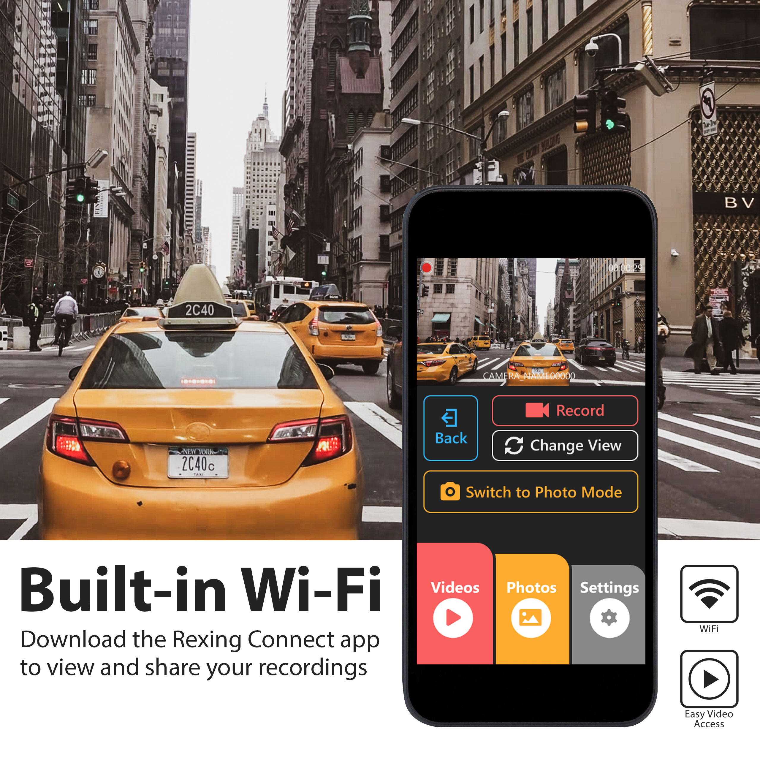 Rexing V1P 3rd Generation Dual 1080p Full HD Front and Rear Dash Cam with Wi-Fi