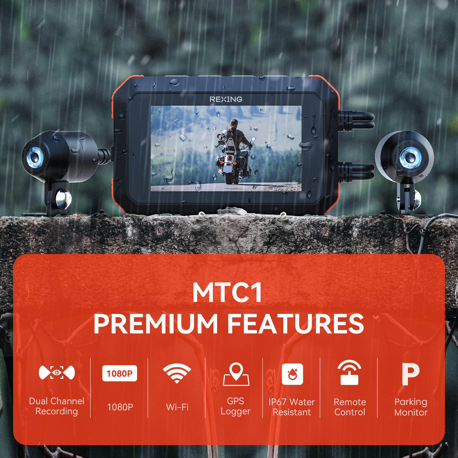 Rexing MTC1 Dual Camera Front and Rear 1080p Motorcycle Dash Cam with WiFi and GPS