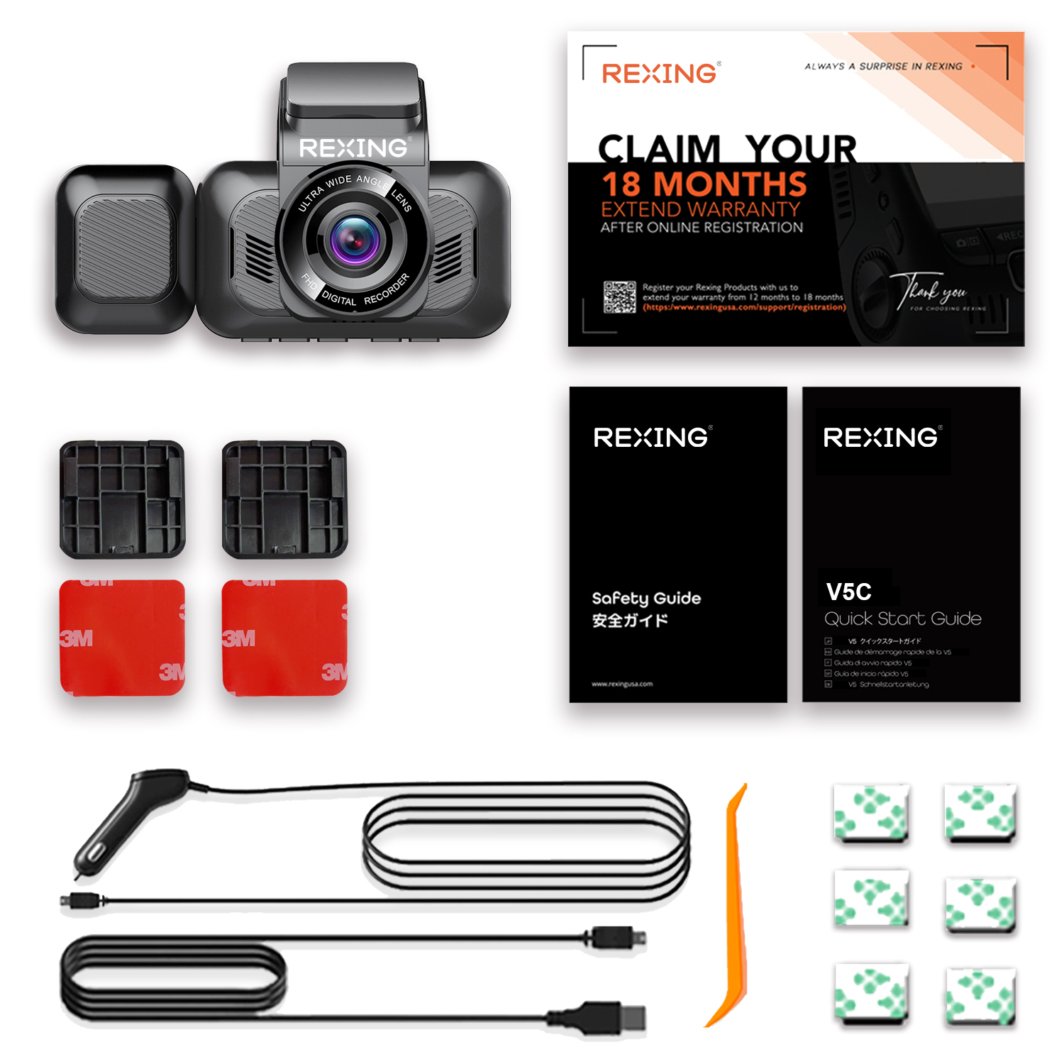 REXING V5C Basic Dash Cam Front 4K & 1080p Cabin Camera w/ Modular Capabilities, WiFi, and GPS