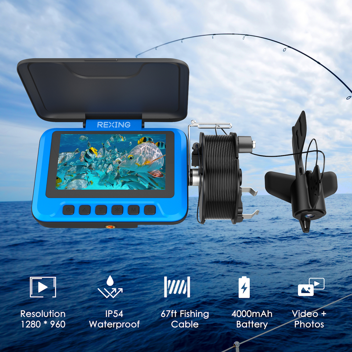 Rexing FC1 Underwater Fishing Camera w/ Winding Spool 720p@30fps HD Video Recording