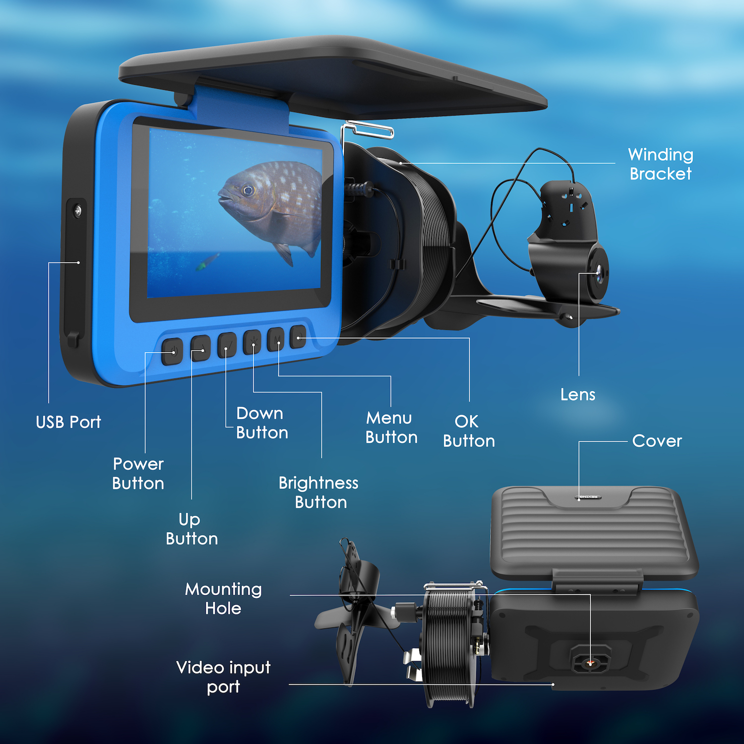 Rexing FC1 Underwater Fishing Camera w/ Winding Spool 720p@30fps HD Video Recording