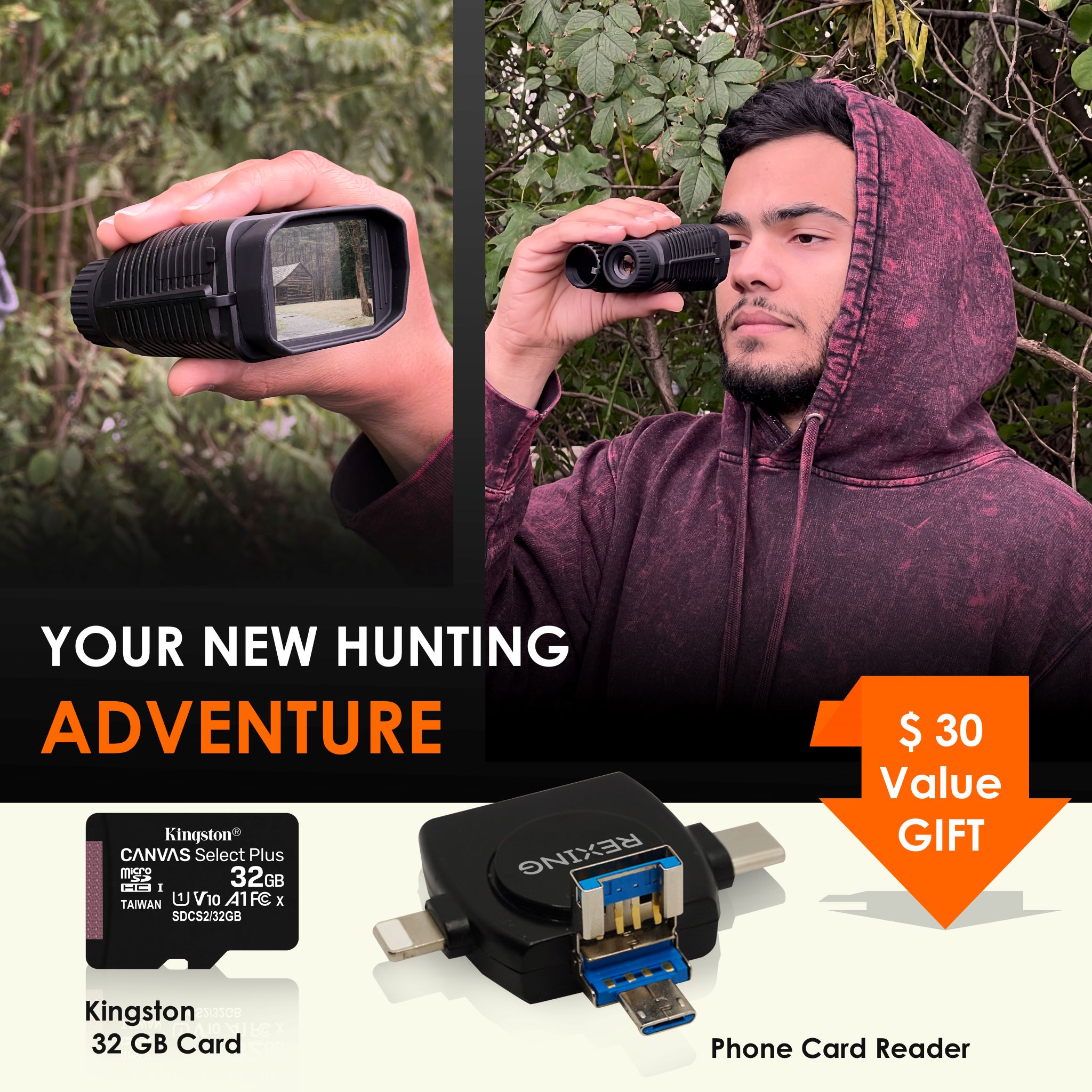 REXING B1 Mini - 1080p Night Vision Mini Digital Binoculars - Travel Infrared Binoculars Save Image And Video w/ Viewing Screen, High-Tech Hunting Gea