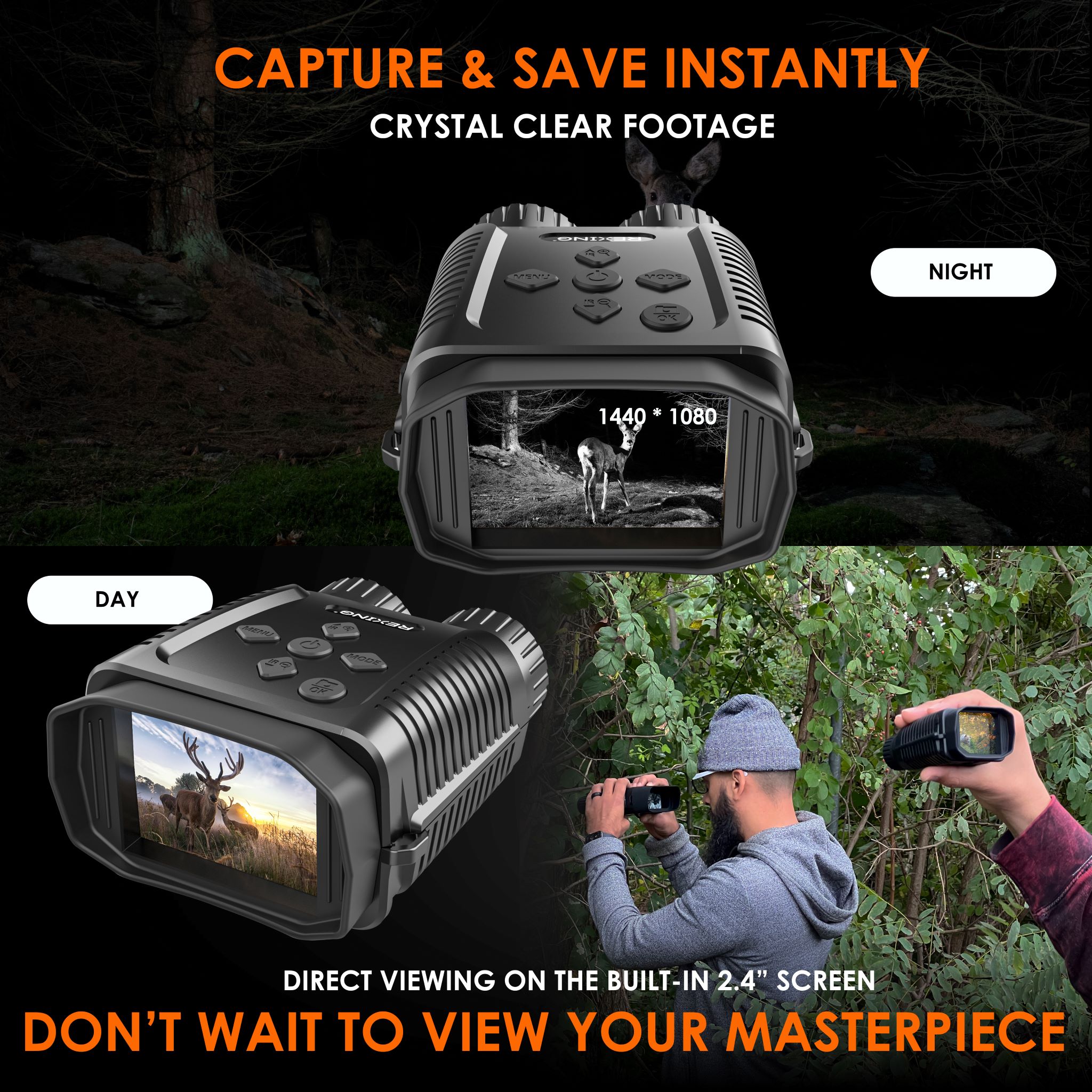 REXING B1 Mini - 1080p Night Vision Mini Digital Binoculars - Travel Infrared Binoculars Save Image And Video w/ Viewing Screen, High-Tech Hunting Gea