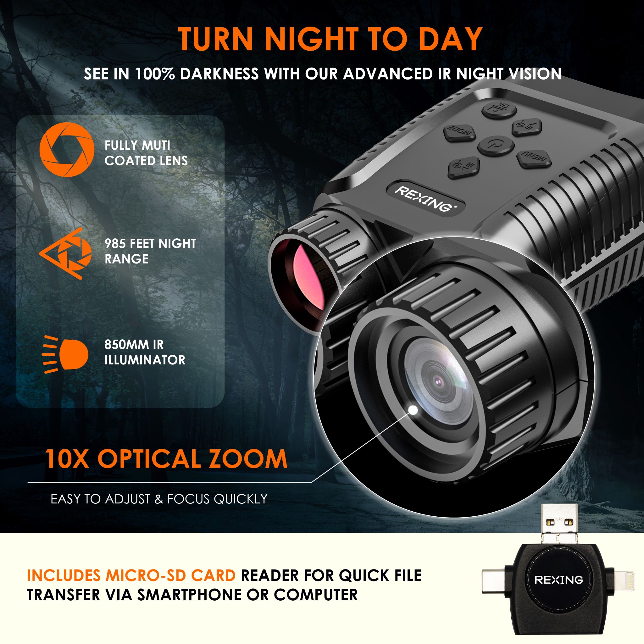 REXING B1 Mini - 1080p Night Vision Mini Digital Binoculars - Travel Infrared Binoculars Save Image And Video w/ Viewing Screen, High-Tech Hunting Gea