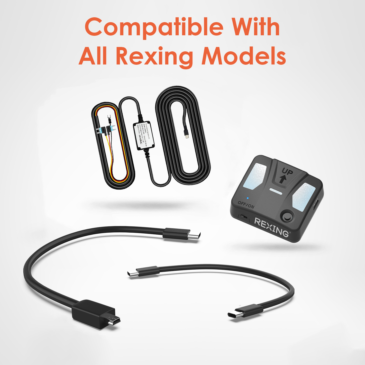 Rexing Intelligent Hardwire Kit Type-C Port for All Rexing Dash Cam Models including R4, DT2, M2 Max, R316 Series, RH2 Series, and CPDuo Multimedia Re