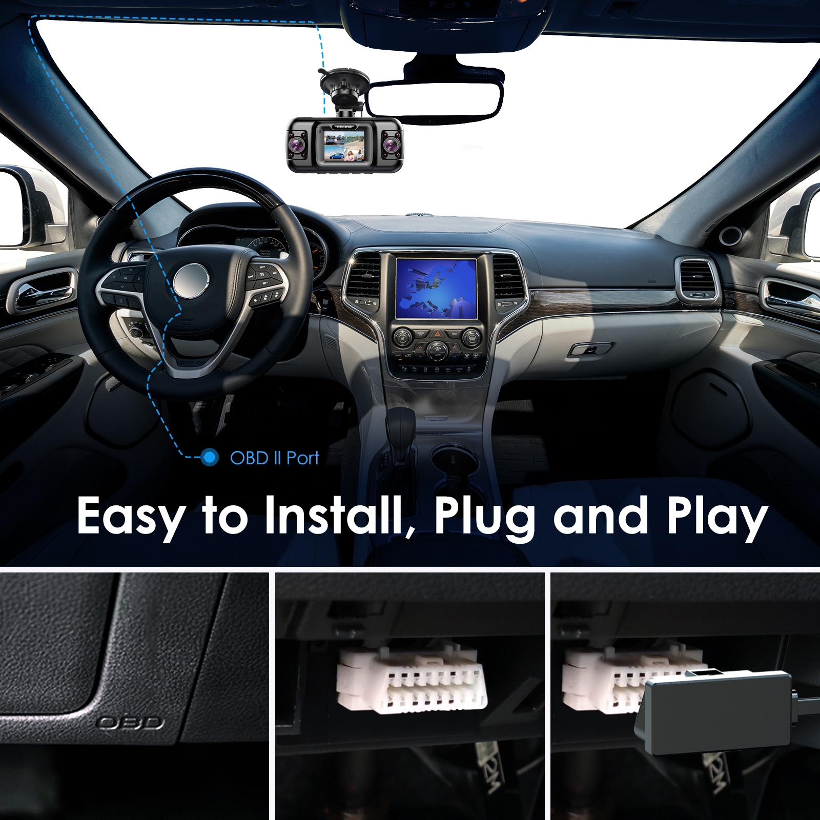 Rexing Dash Cam Hardwire Kit with OBD Interface, 24/7 Parking Mode, ACC Detection, Low Voltage Protection, 12V-30V to 5V/3A, 10.5ft Type C Cable